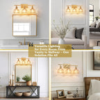 3-Light Vanity Light, Brushed Gold, 19.4", Amber Tulip Glass
