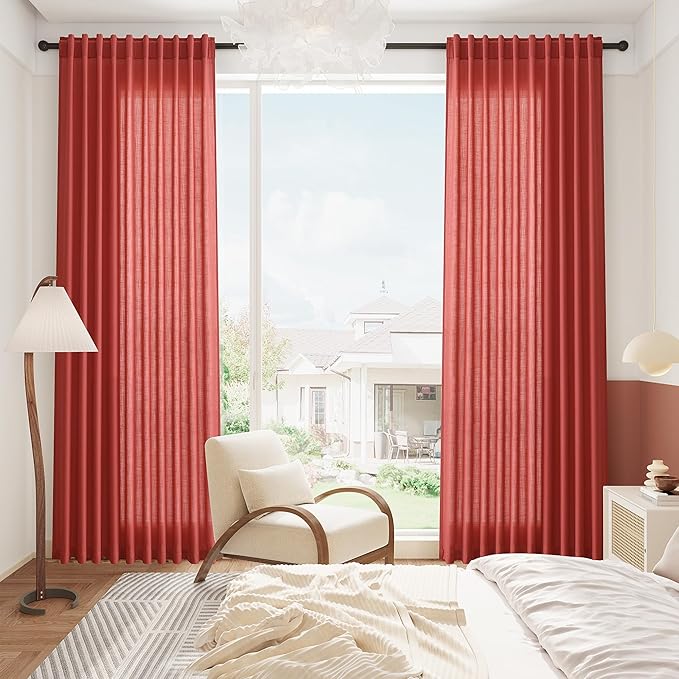 Christmas Red Linen Curtains 72 Inches Long - Image 8