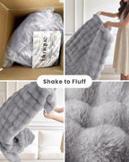 Ultra Soft Cozy Faux Fur Throw Blanket, Fuzzy Plush Thick Bubble Blanket - Image 4