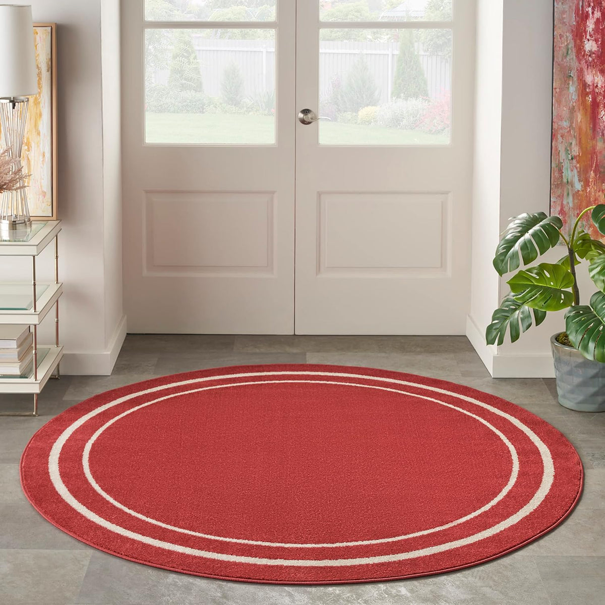 Nourison Home Nourison Essentials Brick Ivory 4' x Round Area Rug - Easy Clean, Non Shedding, Bed Room, Living Room, Dining Room, Kitchen (4' x Round)