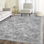 Latepis Washable 5x7 Grey Faux Fur Rugs by Latepis