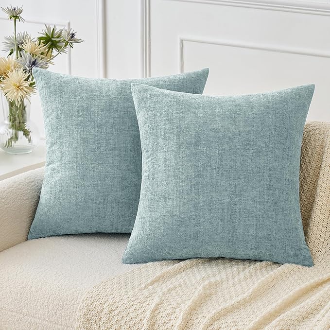 MIULEE Pack of 2 Light Blue Throw Pillow Covers 24x24 Inch Soft Chenille Pillow by MIULEE