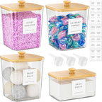 3+1 Pack Bamboo Laundry Pods Container, Clear Laundry Room Organization Containers,Large Laundry Detergent Powder Storage Containers Lids & Labels, Acrylic Laundry Pods Holder for Scent Booster