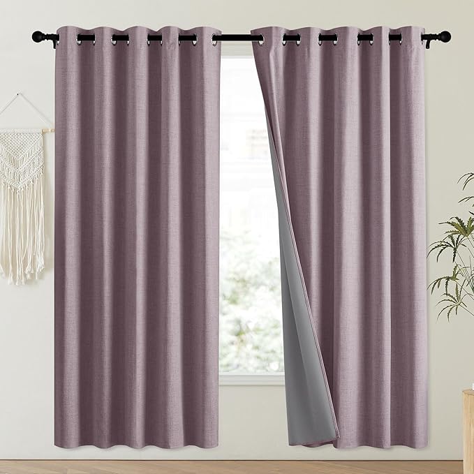 NICETOWN Chaise Mauve Vintage Linen 100% Blackout Curtains - Image 2