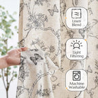 jinchan Floral Curtains Lined Linen Blend Curtain - Image 2