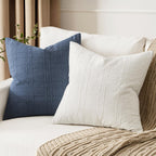 MIULEE Linen Plaid Pillow Covers Decorative Lumbar 12x20 Cream White