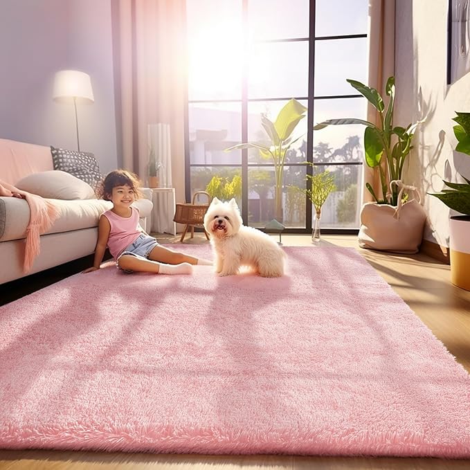 Ophanie Pink Area Rugs for Bedroom Girls, 5x8 Kids Fluffy Fuzzy Furry Shag - Image 3