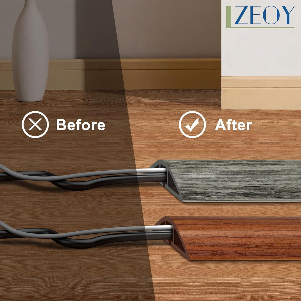 Cable Floor Cover LZEOY, 10ft Electrical Cord Cover, Wood Grey Floor Wire Cover, Soft PVC Floor Cable Covers for Cords, Electric Cord Covers for Floor for Home, Offices, Hotel, Outdoor