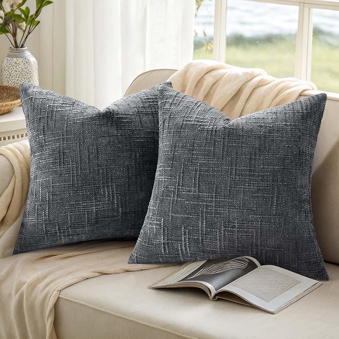 decorUhome Dark Grey Chenille Euro Sham Throw Pillow Covers 24x24 Set of 2 - Image 9