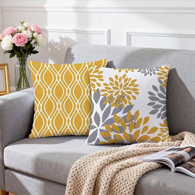 Hexagram Geometric Yellow Pillow Covers 16x16 Set of 4, Decorative Outdoor Boho - Image 3