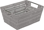Simplify 3 Piece Set Woven Rattan Tote Baskets | Multi-Size | Handles | Storage & Organization | Toys | Bathroom Accessories | Home | Office | Dorm | Playroom | Closet | Grey