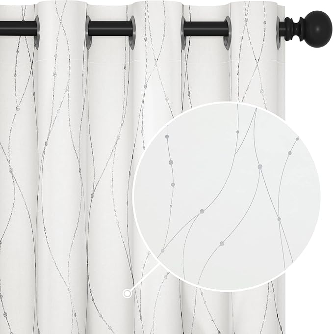 Deconovo Blackout Grommet Silver Pattern Printed Curtains, Pure White, 52W x 72L by Deconovo