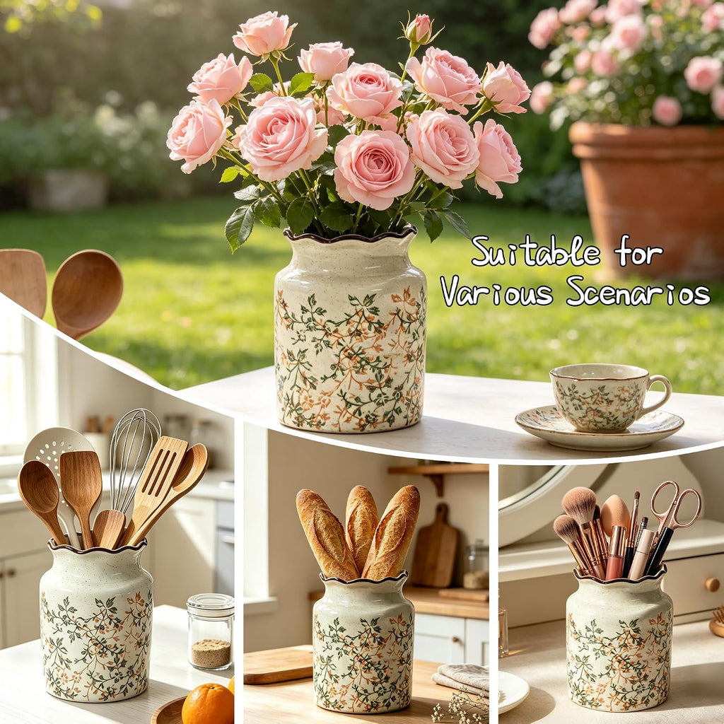 Ceramic Utensil Holder For Kitchen Counter (Vine)
