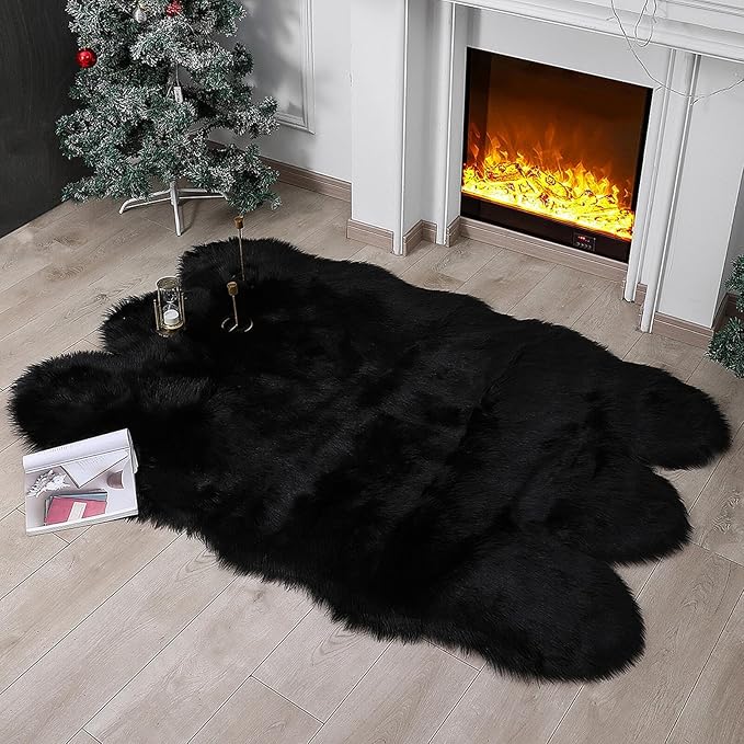 linmopm Faux Fur Rug Sheepskin Shag Fluffy Fuzzy Black 4x6 ft Rugs by Limopmfauxfurproducts