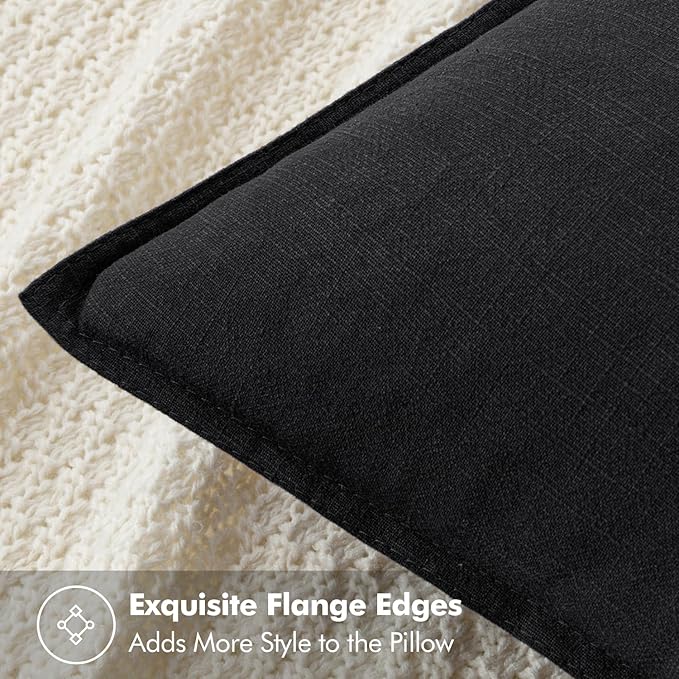 MIULEE Decorative Linen Euro Sham Pillow Covers 24x24 Black ​Boho Farmhouse​ - Image 2