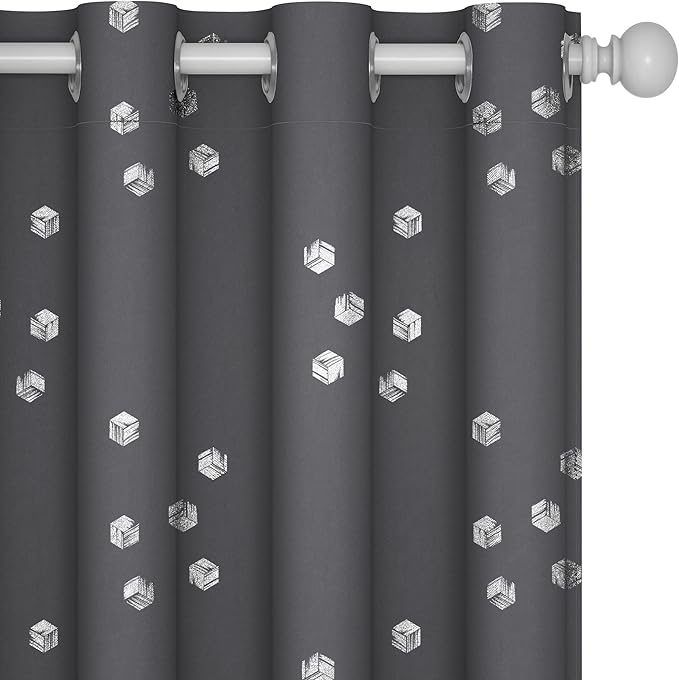 Deconovo Designer Series Silver Cubic Print Blackout Curtains by Deconovo