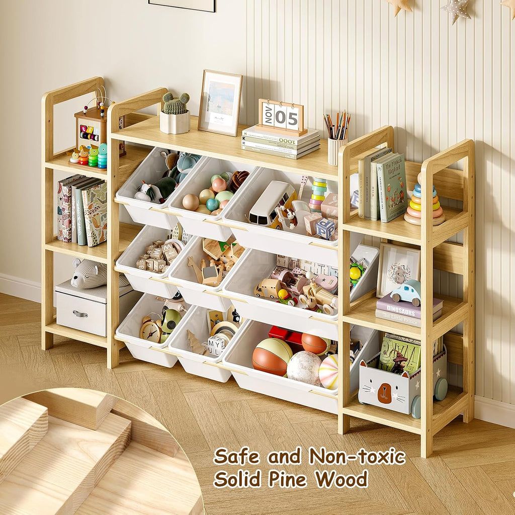 Large Toy Storage Organizer, Top Rack, 6 Side Shelves, 9 Bins