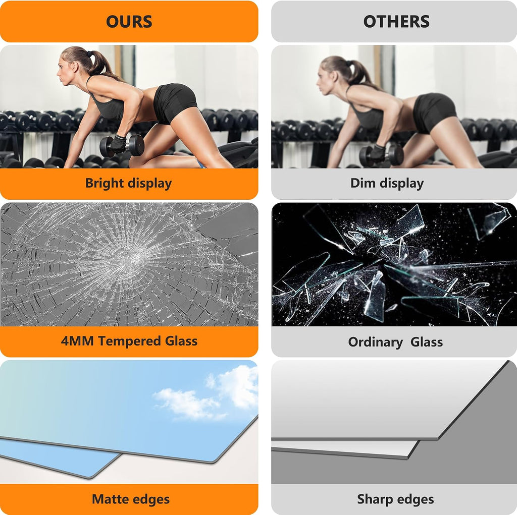 Home Gym Mirror for Wall, 48x24x3PCS Frameless Full Length Mirror, Silver