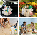 17L Foldable Cleaning Caddy with Handle，Cleaning Products Organiser (Beige)