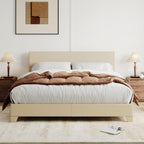 Allewie Queen Size Upholstered Bed Frame Adjustable Headboard, Beige