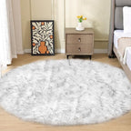 ORINOVA White and Grey Round Rugs 6ft Circle Furry Rug by ORINOVA