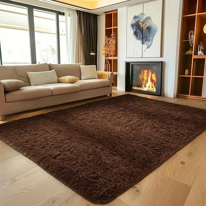 Ophanie Brown Rugs for Living Room Bedroom, 5x8 Fluffy Fuzzy Furry Carpet - Image 3