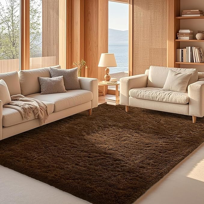 Ophanie Brown Rugs for Living Room Bedroom, 6x9 Fluffy Fuzzy Furry Carpet by Ophanie