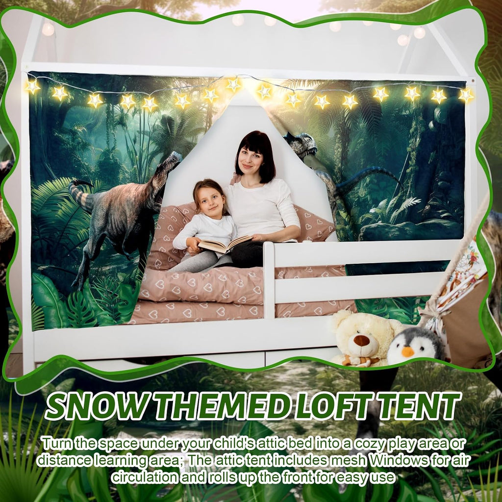 Hahafelt Dinosaur Loft Bed Curtains for Low Twin Bunk Bed, 5 Panels
