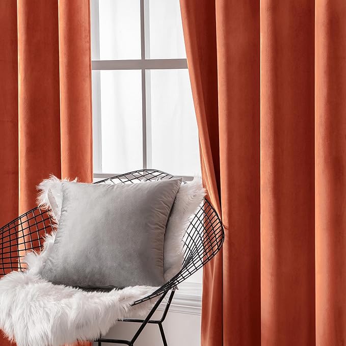 MIULEE Velvet Curtains for Fall Elegant Grommet Burnt Orange Curtains Thermal - Image 6