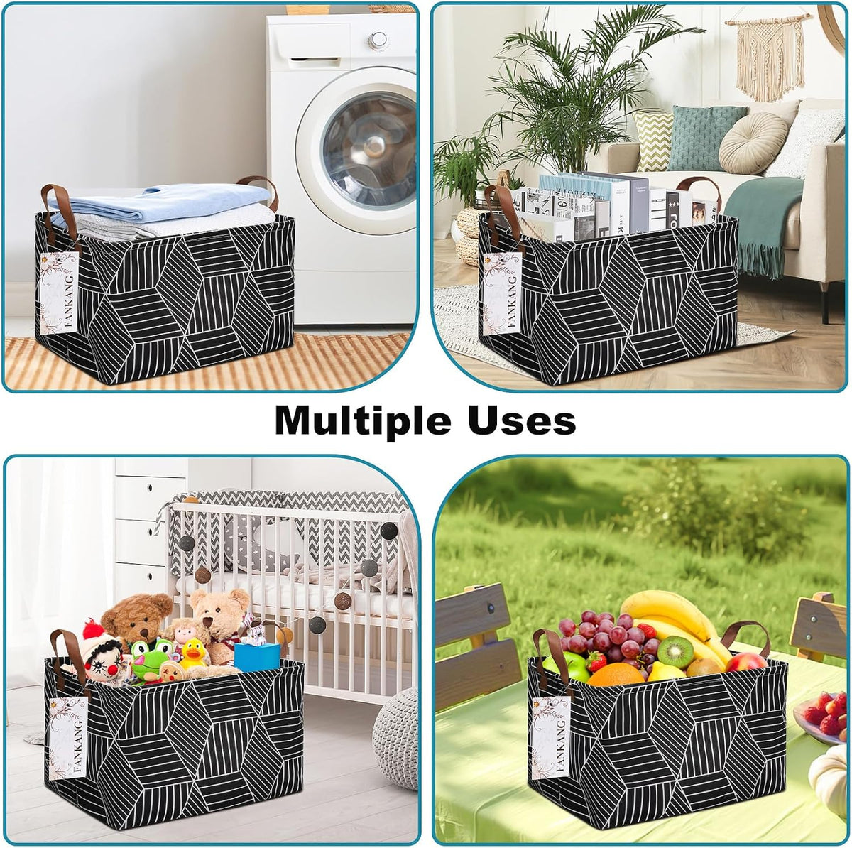 Rectangular Black Cube Storage Bin Nursery Hamper