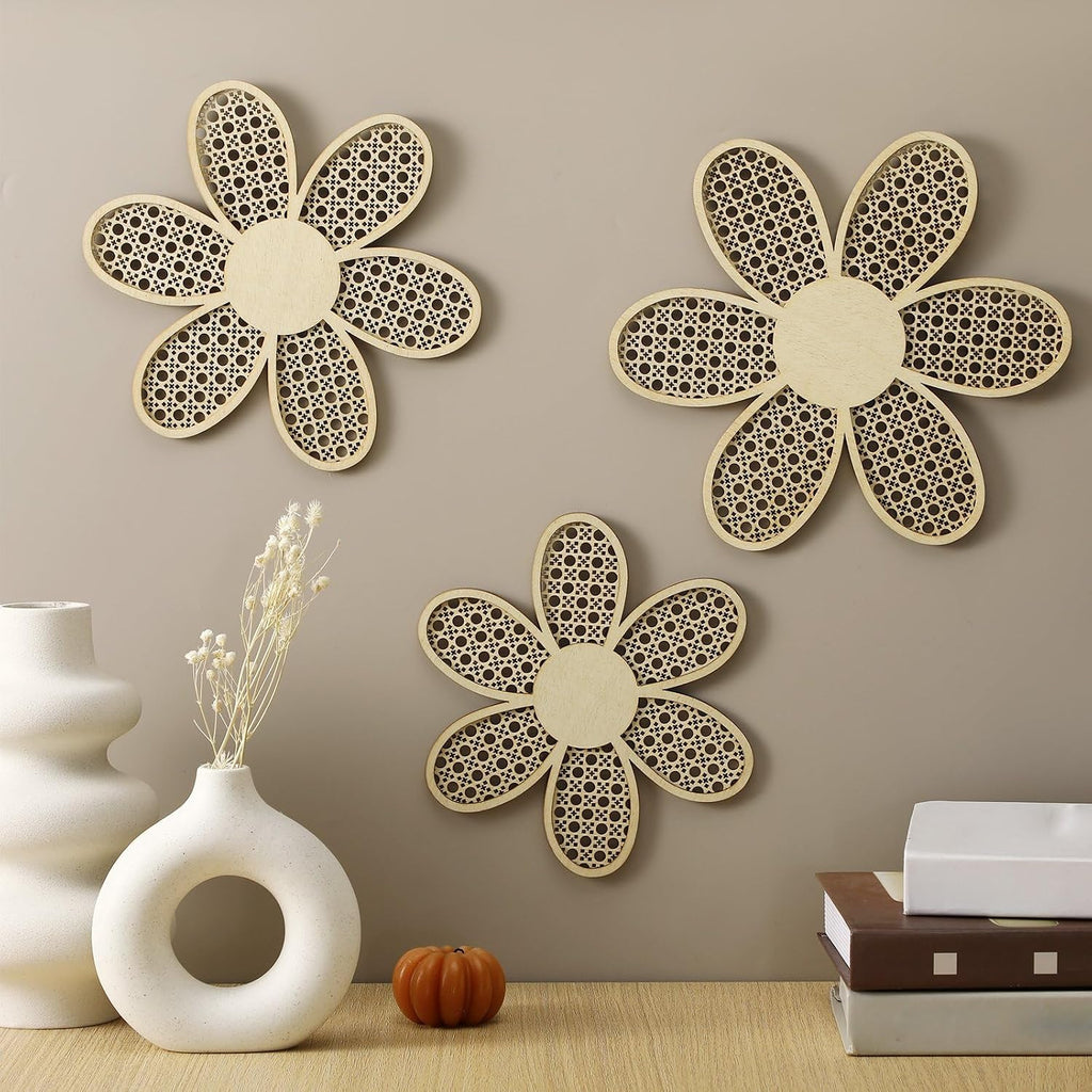 Maitys 3 Pcs Boho Daisy Flower Wall Decor Nursery Art, Pink, Purple