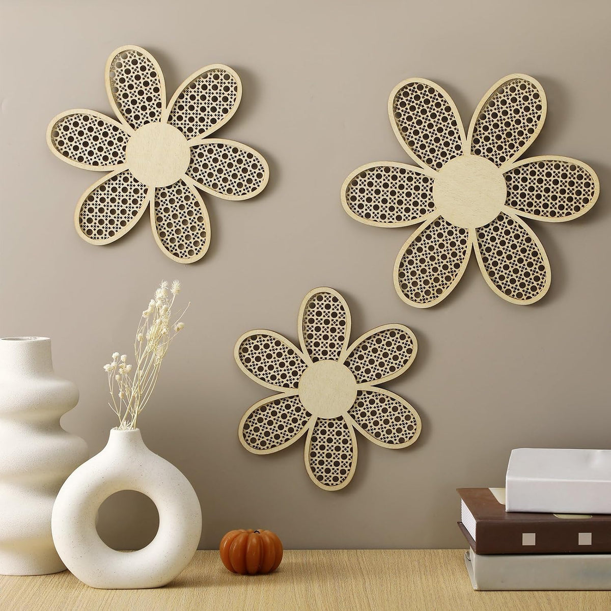 Maitys 3 Pcs Boho Daisy Flower Wall Decor Nursery Art, Pink, Purple