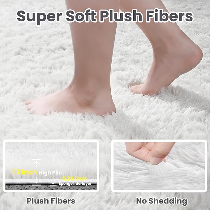 5x8 Area Rugs for Living Room: Soft Fluffy Shag White Rugs for Bedroom - Image 8