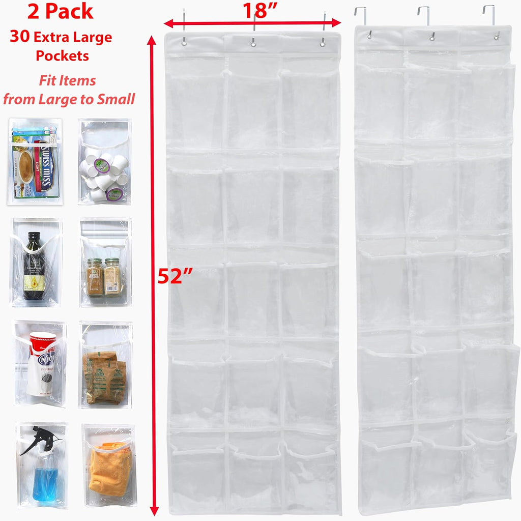 Simple Houseware 15 Pockets Clear Over the Door Pantry Organizer, 2 Pack
