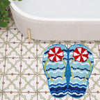 FYSUIMU Summer Bath Rug Flip Flop Shape Tufted Bath Mat Beach Ocean Wave Non Slip Floor Mat for Home Kitchen Bathroom Bedroom Porch Entryway