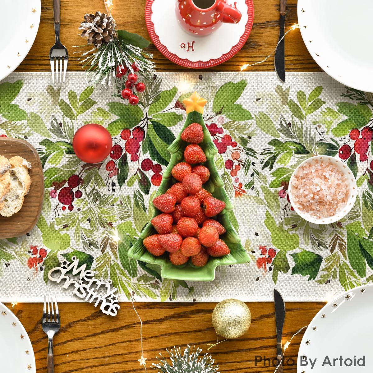 Artoid Mode Holly Christmas Table Runner Home Party Decor 13x120 Inch