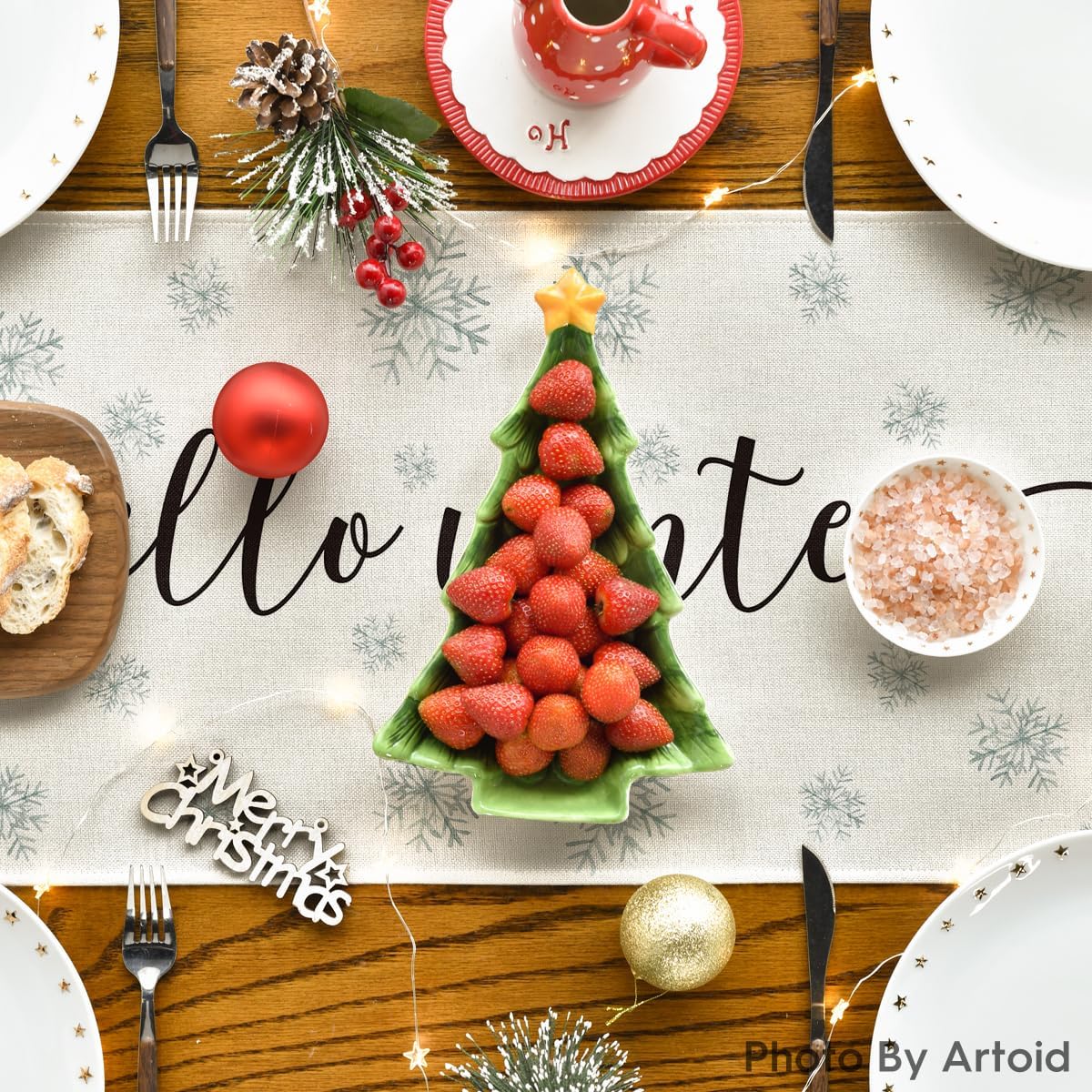 Artoid Mode Forest Hello Winter Table Runner Home Party Decor 13x108 Inch