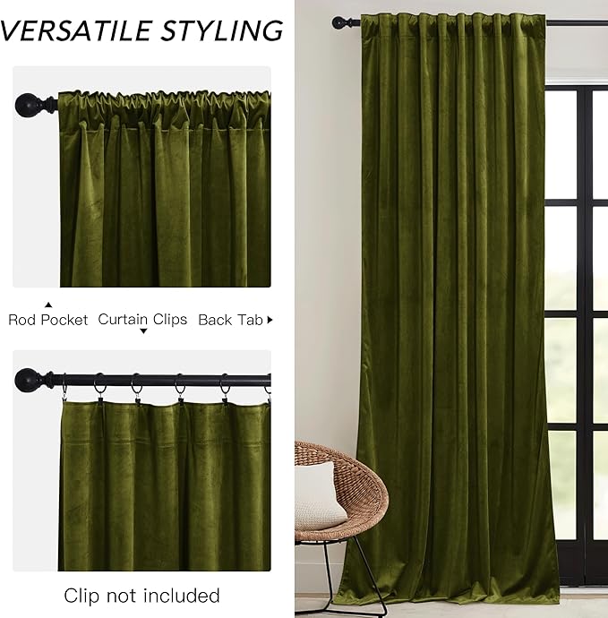 RYB HOME Green Velvet Curtains 102 inches - Image 3