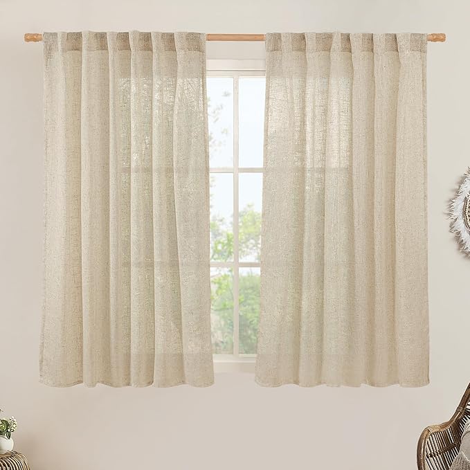 LAMIT Semi Sheer Linen Curtains 45 Inches Long 2 Panels, Light Filtering Panels by LAMIT