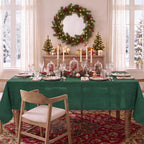 NOVILYS Green Christmas Rectangle Tablecloth with Linen Textured