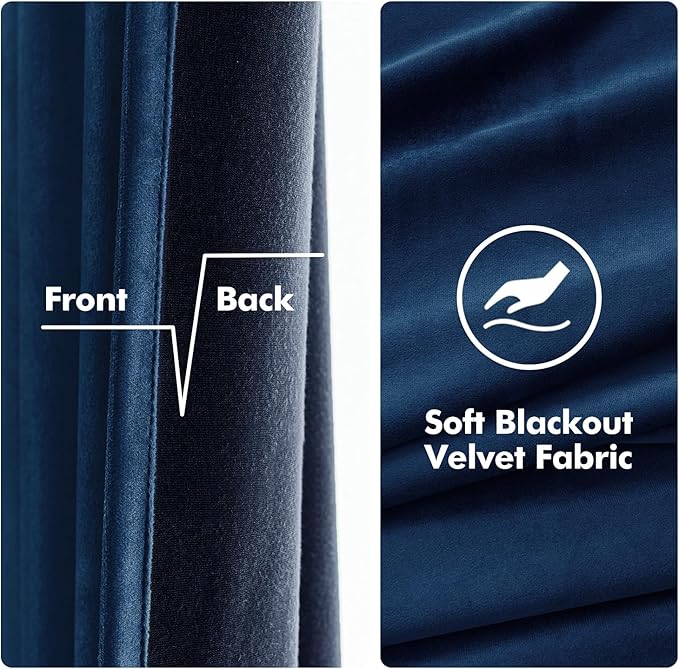 MIULEE 90 Inches Velvet Curtains Navy Blue Elegant Grommet Curtains Thermal - Image 3