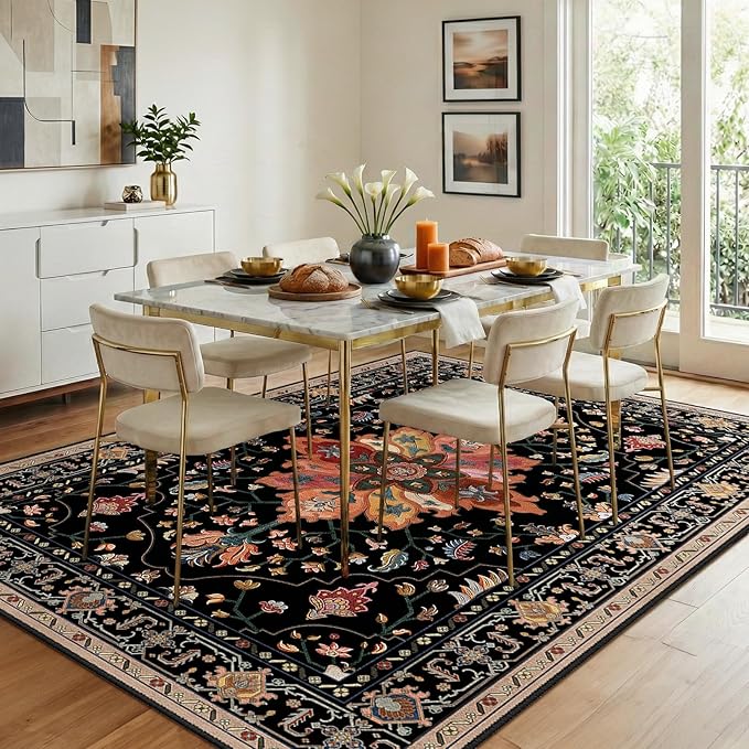 Area Rugs 8'x10' Washable Non-Slip, Floral Vintage Distress Print Pattern - Image 3