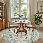 Round Area Rug for Living Room: 6 ft Floral Washable Circle Rug Soft Non-Slip - Image 4