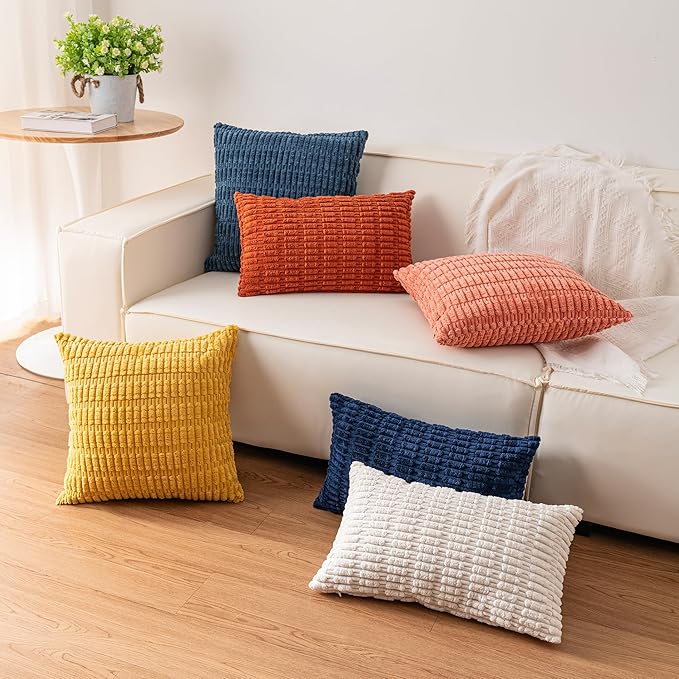 Pack of 2 Corduroy Decorative Throw Pillow Covers 24x24 Inch Soft Striped - Image 6