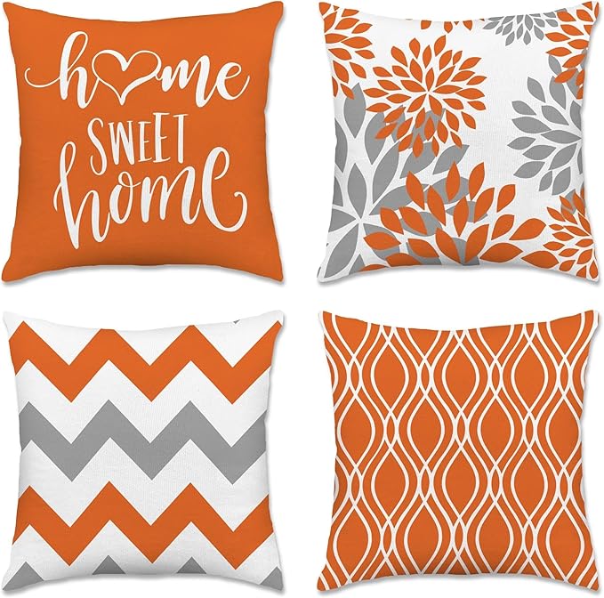 Hexagram Geometric Orange Pillow Covers 20x20 Set of 4, Decorative Outdoor Boho by Hexagram
