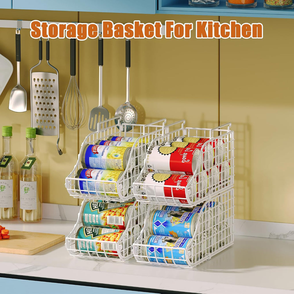 Sonyabecca 4-Pack Stackable Can Rack Organizer for Kitchen Pantry，White