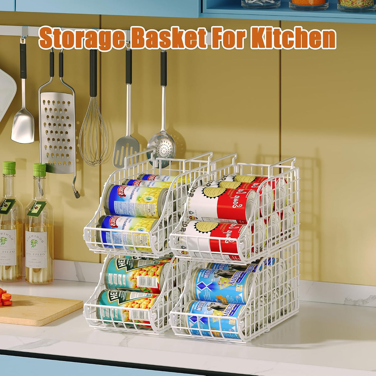 Sonyabecca 4-Pack Stackable Can Rack Organizer for Kitchen Pantry，White