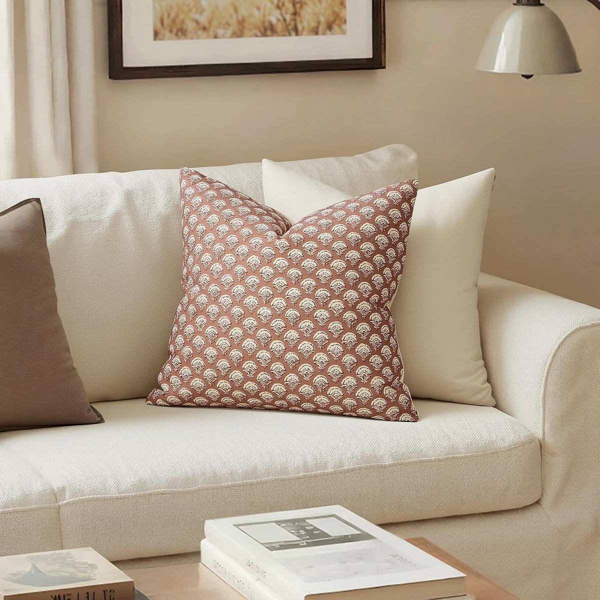 MIULEE Floral Print Decorative Pillow Covers 20x20, Almond
