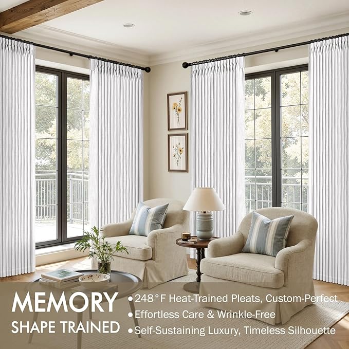 MIULEE Pinch Pleated White Thick Linen Curtains 102 Inches Long 2 Panels - Image 2