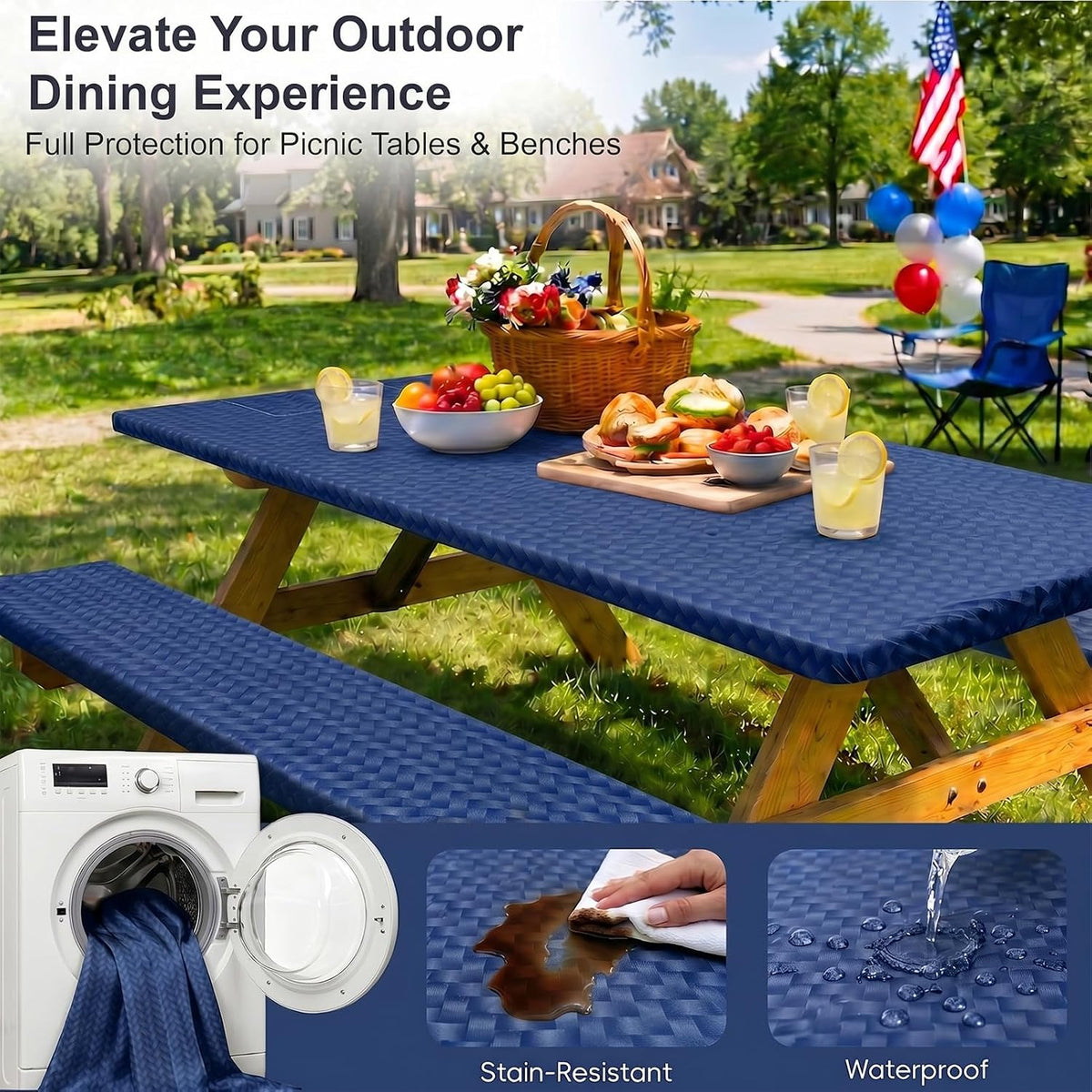 Picnic Table Cover with Bench Covers Camping Tablecloth Set with Pocket